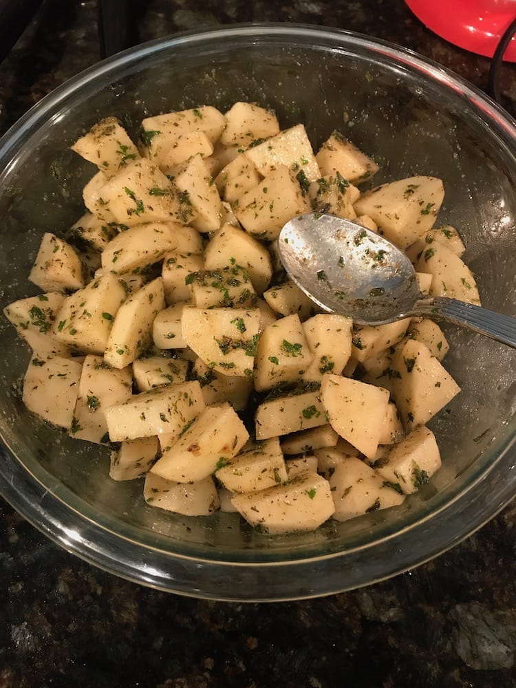 potatoes mixed with Greek marinade